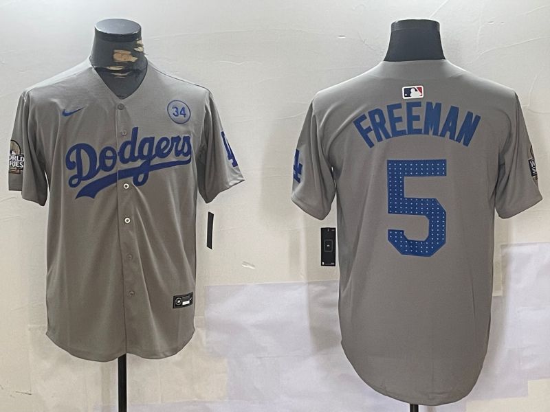 Men Los Angeles Dodgers 5 Freeman Grey Game 2024 Nike MLB Jersey style 1120